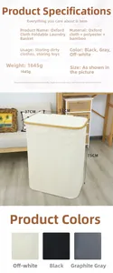 Detailed dimensions of foldable Oxford cloth laundry basket with bamboo frame in beige