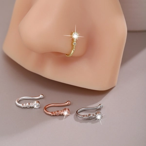 U Shaped Non Pierced Nose Clip Copper Zircon Inlaid Minimalist Geometric Nose Ring Jewelry For Women