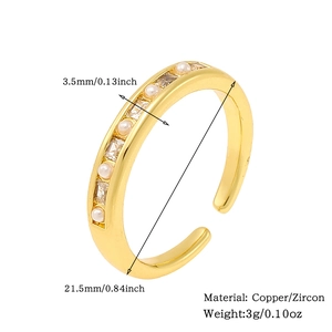 Detail of 18K gold plated ring showing 3.5mm width and cubic zirconia pearl inlay