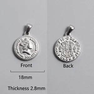 Detailed view of silver ancient Roman coin pendant with diameter and thickness dimensions