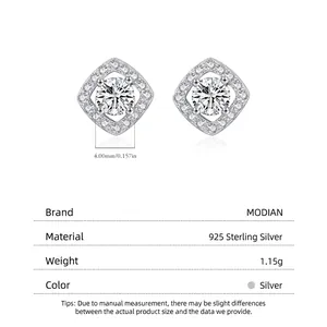 Elegant 925 sterling silver geometric hollow stud earrings with 4mm cubic zirconia stones