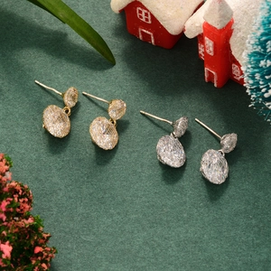 Metal Mesh Wrapped Zircon Drop Earrings With 925 Sterling Silver Earring Post Dainty Geometric Jewelry For Women
