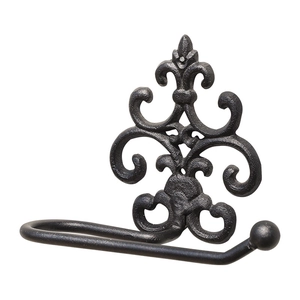 European vintage cast iron fleur-de-lis paper towel holder in matte black finish
