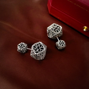Orecchini A Lobo Con Fiori Geometrici Cavi Con Perno In Argento Sterling 925 Stile Francese Elegante Per Donna