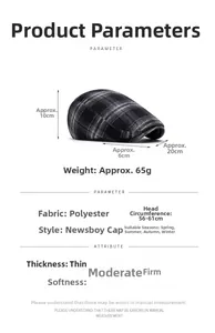 Flat cap size guide showing 56-61cm head circumference and 6cm brim dimensions