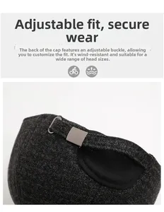 Detail of adjustable metal buckle and wool texture on back of winter baseball cap