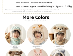 Detailed view of kids plush balaclava hat with 24cm transparent protective face shield