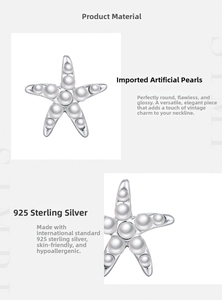 Macro shot of S925 sterling silver starfish pendant with shimmering synthetic pearls