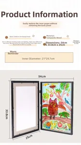 Front-opening black A4 kids artwork frame showing storage capacity and inner dimensions