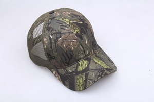 Side view of camo baseball cap showing breathable mesh back and jungle camouflage pattern
