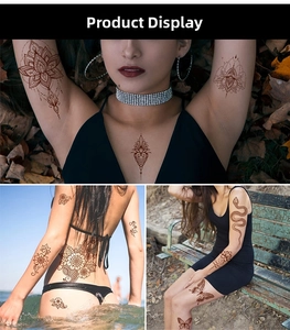 Outdoor lifestyle display of henna lace tattoo stickers with mandala and snake patterns