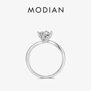 Solitaire Ring 925 Sterling Silver Round 5A Cubic Zirconia Twisted Bypass Shank For Women Engagement Wedding Elegant