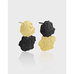 Minimalist Irregular Round S925 Sterling Silver Stud Earrings For Women Cool Textured Geometric Double Color Earring Jewelry