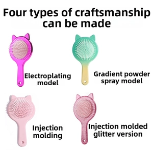 Detail showing four styles of cat ear hairbrushes with plated, gradient, and glitter finishes