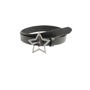Black leather belt with rhinestone star buckle, stylish Y2K fashion accessory for jeans