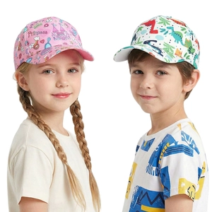 Cute cartoon baseball cap for children featuring pink princess and white dinosaur prints