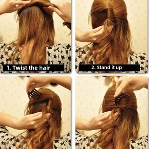 Step-by-step guide showing how to use the black hair comb for French twist styling
