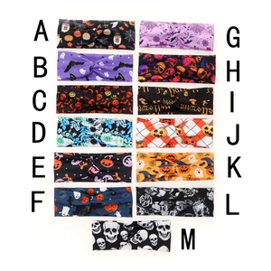 Halloween Headband Twisted Layered Elastic Fabric Sweat Wicking Hair Band For Yoga Running Sports Pumpkin Skull Print
