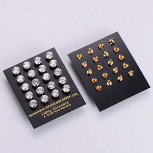 Lot de 20 paires de boucles d'oreilles rondes en zircon cubique doré et acier inoxydable