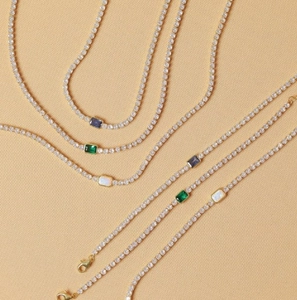 18K gold plated stainless steel tennis necklace set with colorful emerald-cut zircons
