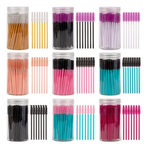 Bulk disposable spiral eyelash brushes in clear tubes, set of 9 colors with storage containers