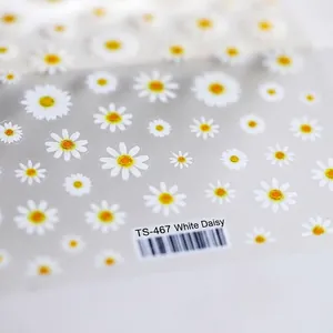 5D white daisy nail art stickers with self-adhesive matte finish, model TS-467