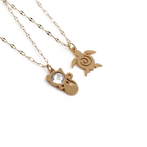 Stainless Steel Animal Pendant Necklace Gold Plated Rhinestone Cat Sea Turtle Shape Cute Fashion Jewelry For Women