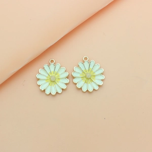 Pair of white and yellow daisy flower charms with gold edges for DIY jewelry making