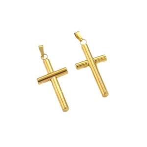 Minimalist gold plated stainless steel cross pendants with polished metallic finish