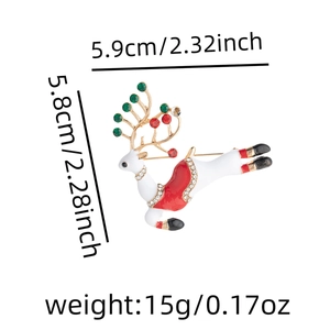 Detailed view of a Christmas reindeer brooch with colorful crystals and oil-drop finish
