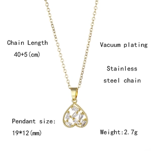 Detail view of heart pendant dimensions and stainless steel necklace specifications