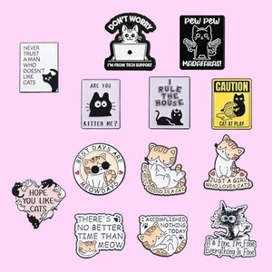 Funny Cat Enamel Pins Humorous Animal Quotes Alloy Brooch Cartoon Badges Accessory For Backpack Jackets Women Men Gift