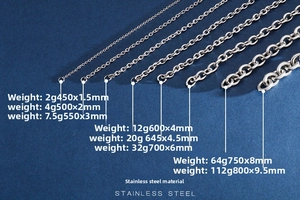 Various sizes of silver stainless steel O-chains ranging from 1.5mm to 9.5mm width