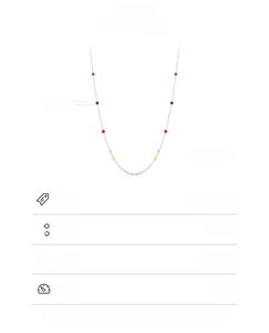 Detail view of colorful beads on S925 sterling silver chain with size specifications