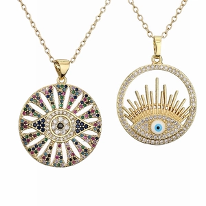 Evil Eye Pendant Necklace Copper Micro Pave Zircon Multicolored Round Disc Heart Shape Lucky Jewelry For Women