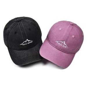 Two washed distressed baseball caps with Big Bro and Big Sis mountain embroidery.
