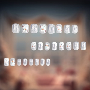 24pcs Christmas snowman and snowflake press-on nails with silver glitter gradient