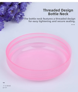 Detailed interior of pink PP mushroom cream jar lid showing leak-proof screw thread design