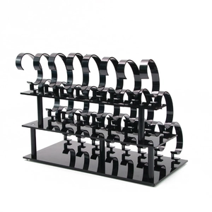 3-tier black acrylic watch display stand with 24 C-ring holders for jewelry storage