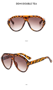 Front and side views of demi-patterned aviator sunglasses with brown gradient lenses