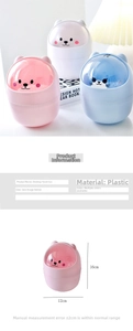 Detailed size specifications of the mini cartoon plastic desktop trash can with flip lid