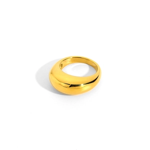 Minimalist wide chunky dome ring in polished golden finish stainless steel