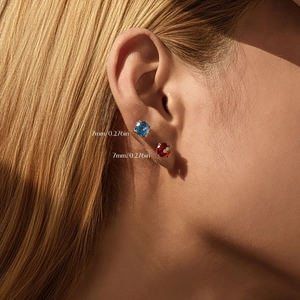 S925 sterling silver stud earrings with 7mm red and blue round cut sparkling crystals