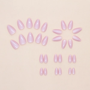 Elegant pearl pink almond press-on nails set with subtle shimmer finish, 24 pieces set