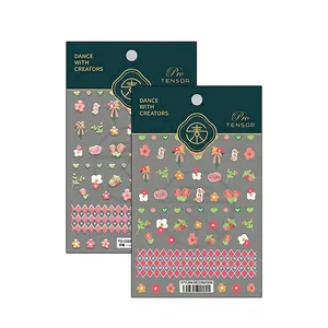 Autocollants ongles 5D stéréoscopiques avec motifs fleurs roses et fraises décoration