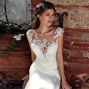 Lace Satin Wedding Dress Sleeveless Mermaid Tail Bridal Gown Floral Embroidery For Women Elegant Sexy Ivory White