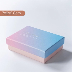 Pink and blue gradient jewelry gift box measuring 7x9x2.8cm with Best Wish text