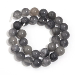 Macro de perles rondes grises à rayures en pierre naturelle pour création de bijoux