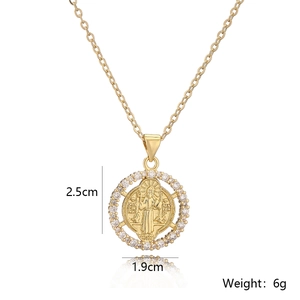 18K gold-plated necklace with a Virgin Mary religious pendant and sparkling zircons
