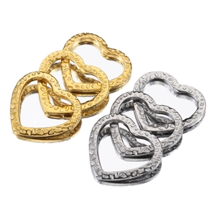 Hollow heart stainless steel pendants with gold and silver hammered texture finish